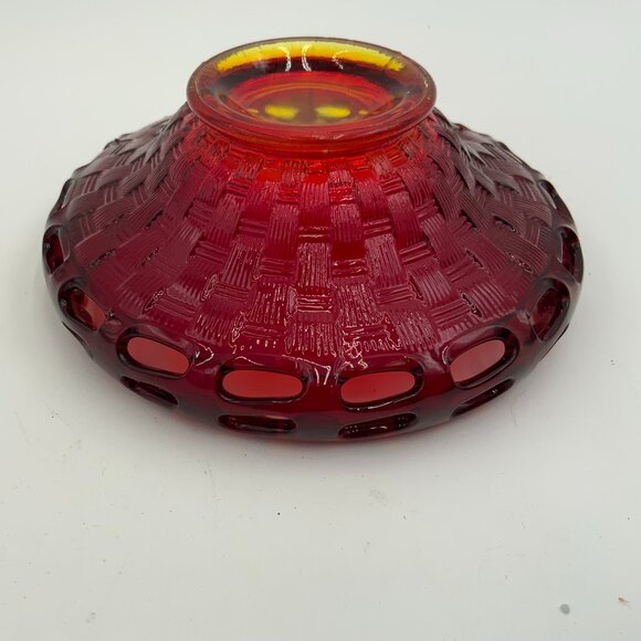 Fenton Glass 2 Row Open Edge Ruby Amberina Basket Weave Bowl. 6" dia. X 2.5" h. - Picture 2 of 8